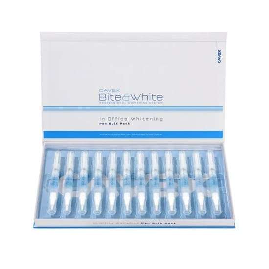 کیت قلم بلیچینگ آفیس 12 عددی Cavex Bite & White in office Bulk Pen Pack | دندونیا | فروشگاه تخصصی تجهیزات و مواد دندانپزشکی 🦷 کیت قلم بلیچینگ آفیس 12 عددی Cavex Bite & White in office Bulk Pen Pack